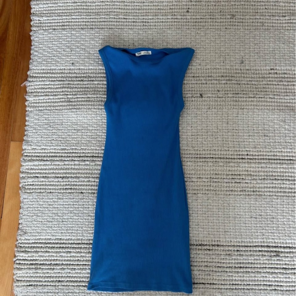 Pull&Bear Blue Mini Dress Bateau Neckline